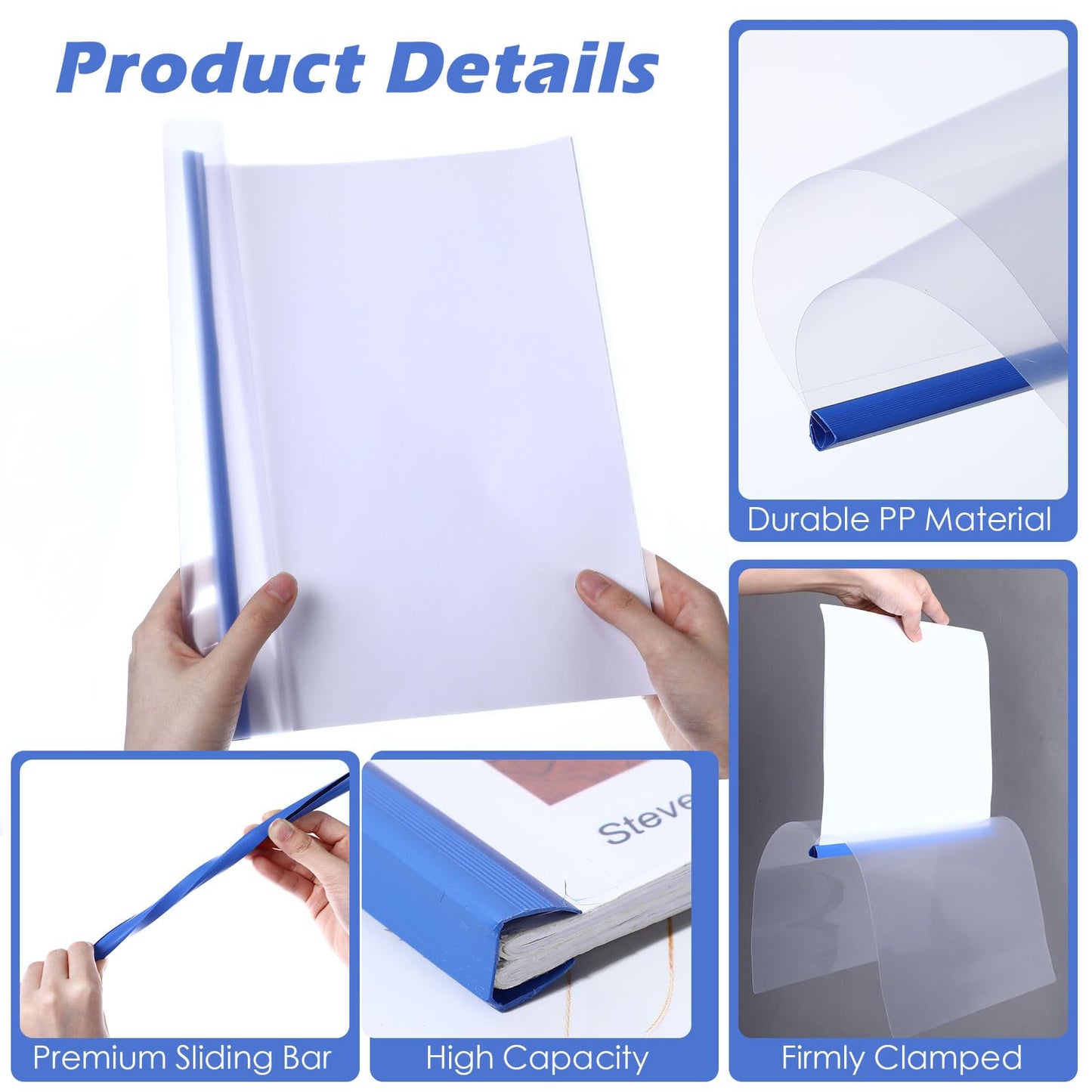 Thenshop 100 Pcs Clear Report Covers with Sliding Bars Sliding Bar File Folder Binder Plastic Report Folder for File Paper Book Resume Letter Office, 30 Sheet Capacity(Blue)