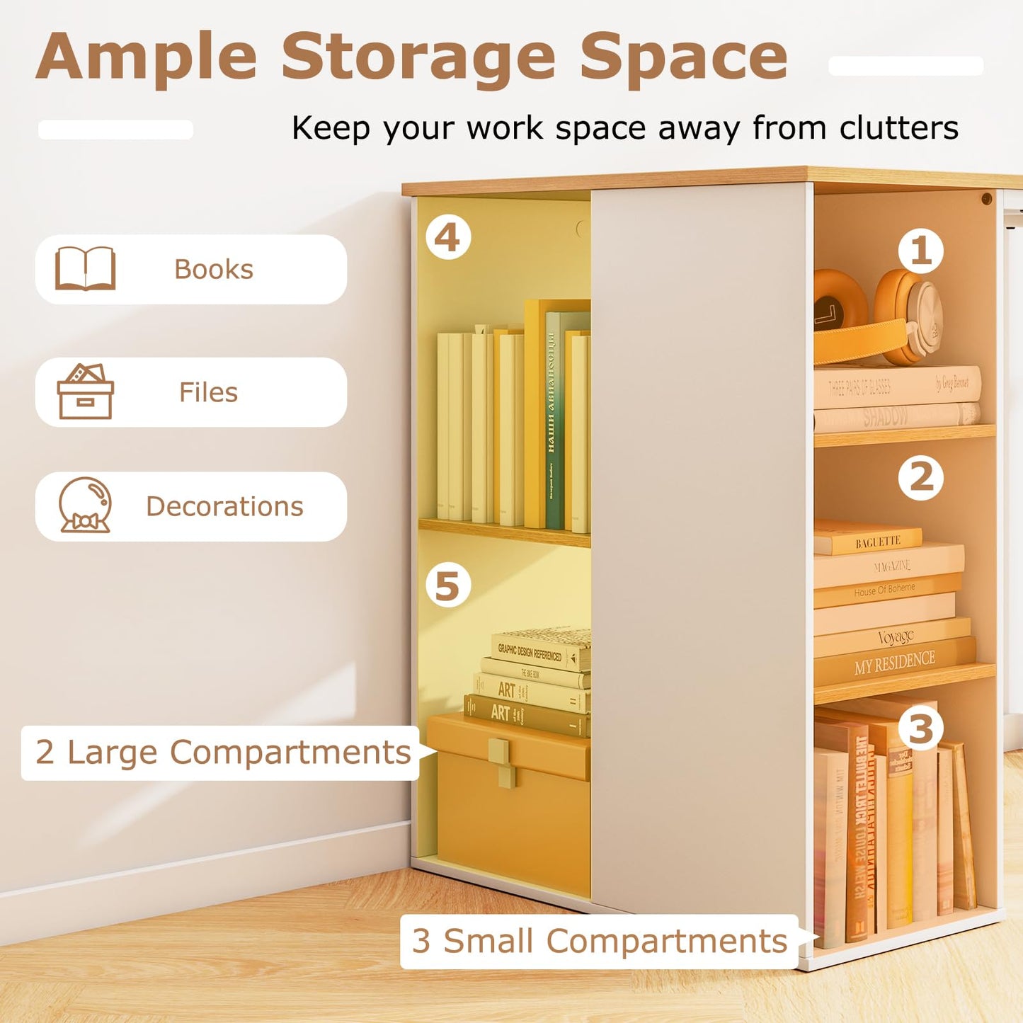 Tangkula Computer Desk with Storage Shelves, Home Office Desk with 5 Side Shelves & Metal Frame, Space Saving Laptop PC Desk, Writing Study Desk, Modern Vanity Desk for Bedroom (Natural)