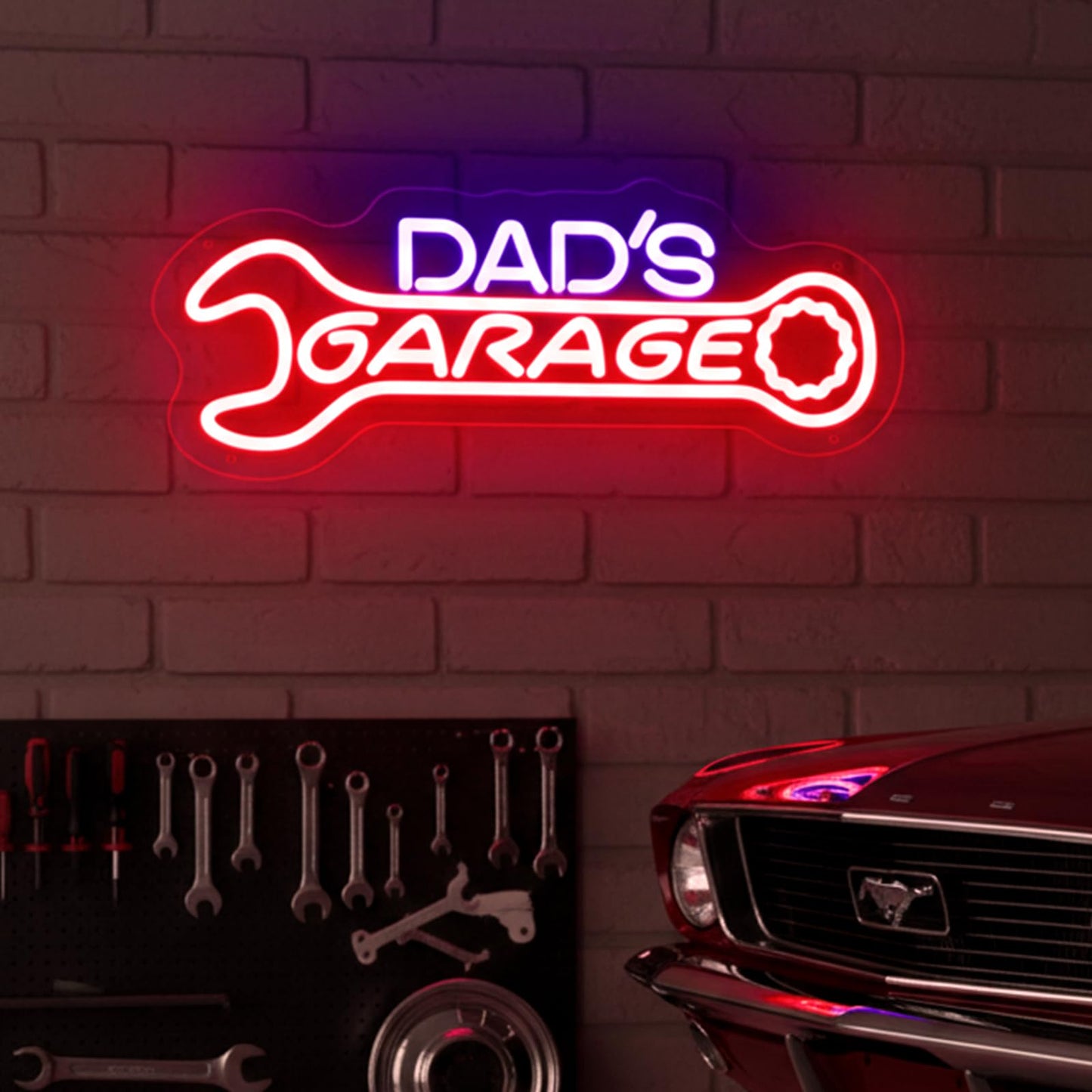 Dad’s Garage Neon Sign, LED Garages Wall Decor for Man Cave Workshop, Gifts for Husband Dad Father Men, Red Blue