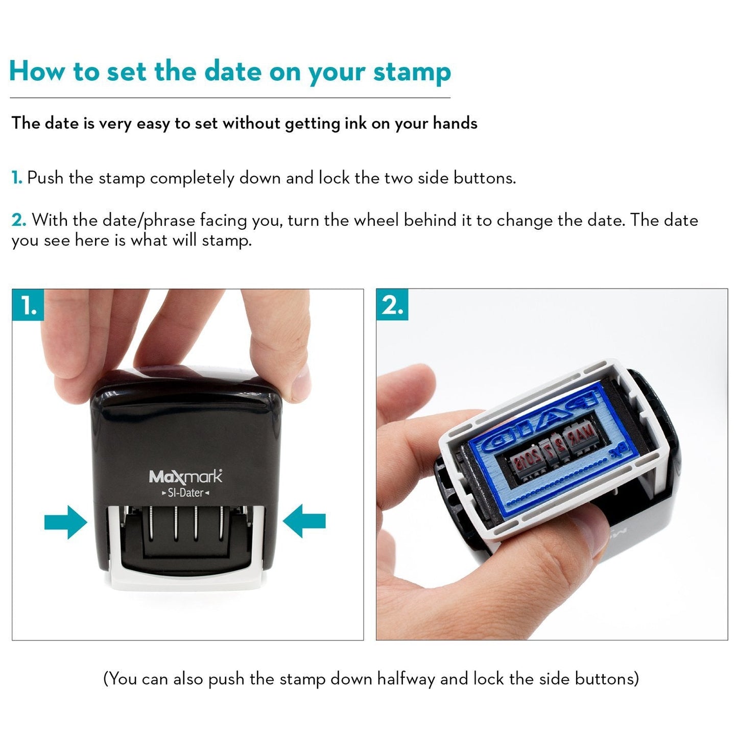 MaxMark Office Self Inking Date Stamp with Phrase Received - 2 Color Blue/Red Ink