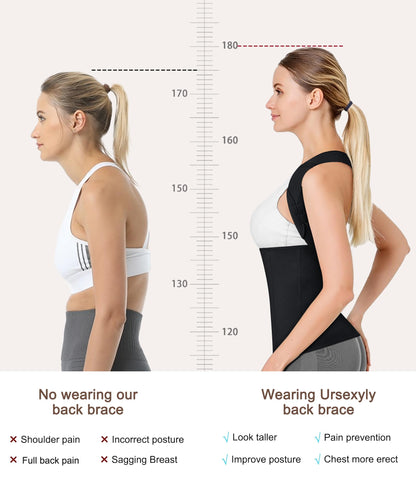 URSEXYLY Back Brace Posture Corrector for Women Adjustable Full Back Support Shoulder Straightener Upper and Lower Back Pain Relief(Black,3XL)