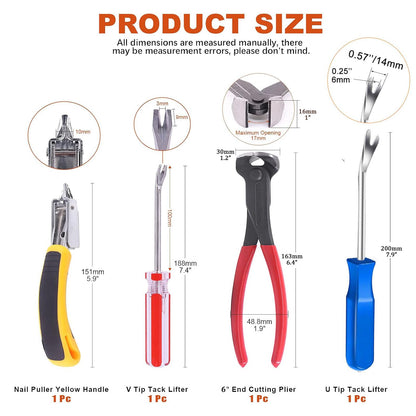 Tayfeim 4Pcs Upholstery Staple Remover Nail Puller Nail Remover Tool Set with End Cutting Pliers Tack Puller Staple Puller Tool for Carpet Furniture Wooden Photo Frame Floor,Zipper Package