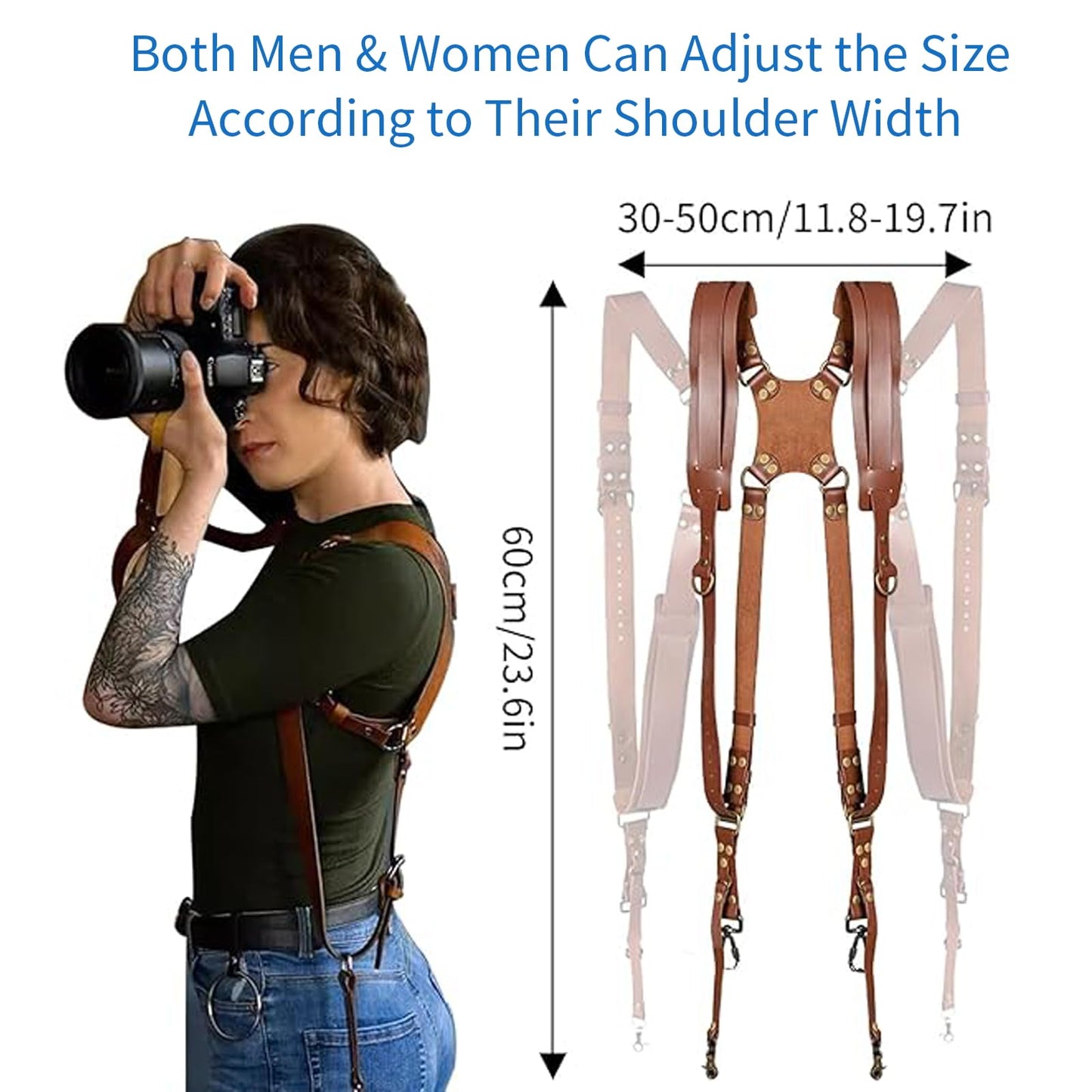 Jerliflyer Camera Harness, Dual Camera Harness, Camera Straps for Photographers for DSLR/SLR (Brown)