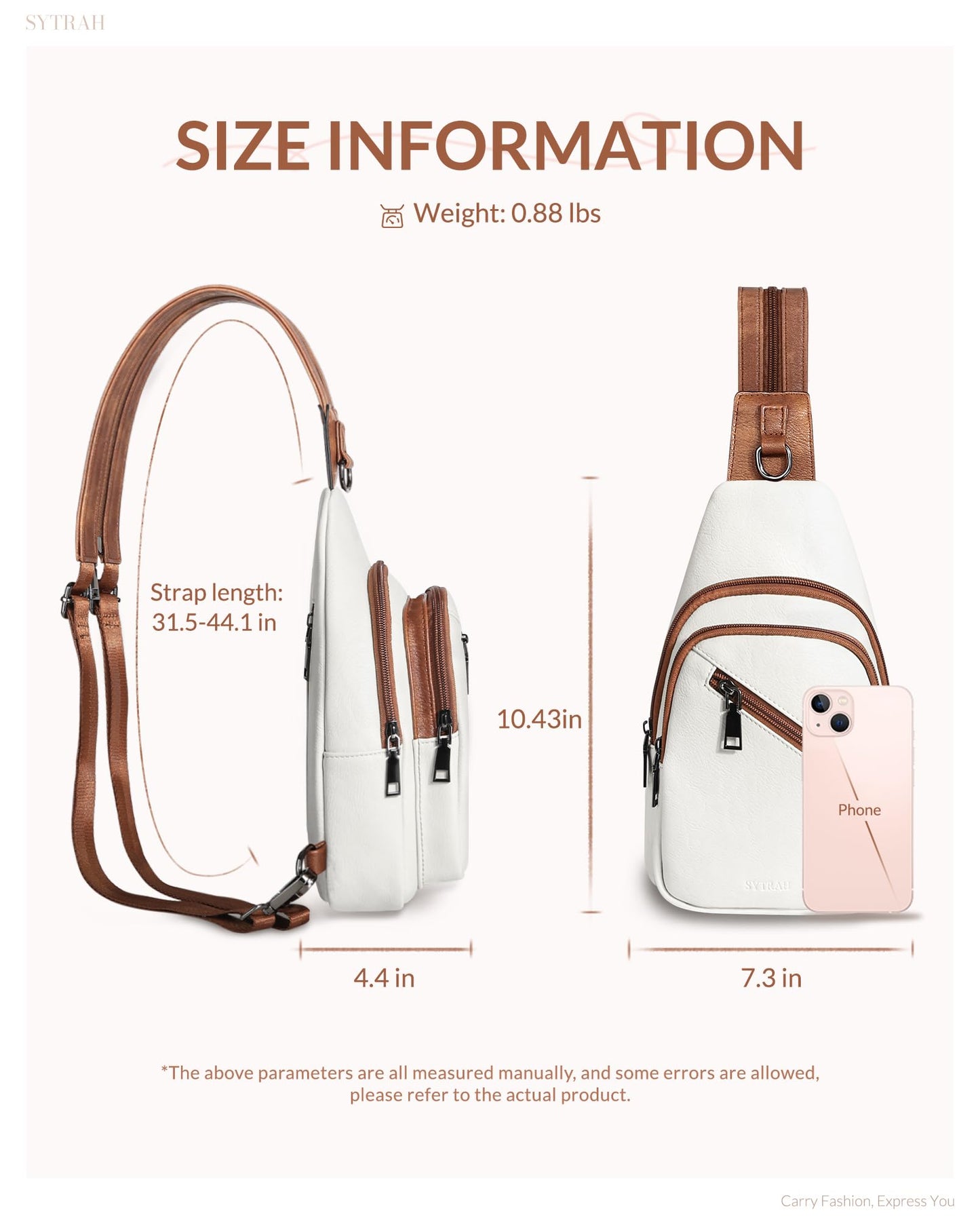 SYTRAH Sling Bag for Women, Crossbody Bags for Women Trendy Crossbody purse Vegan Leather Sling Backpack Chest Bag with Dual purpose Strap, Beige Brown