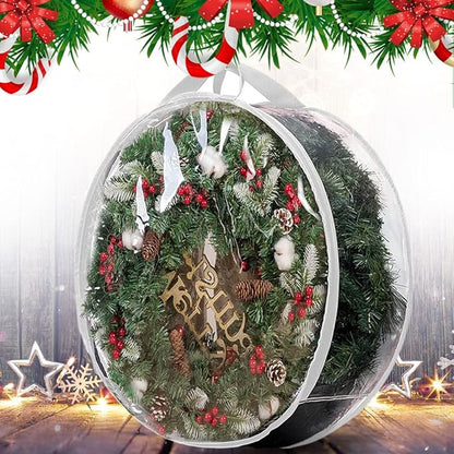 ProPik Christmas Wreath Storage Bag 30" - 2 Pack Clear Xmas Wreath Storage Container - Garland Holiday Artificial Wreath Storage Holder - Water Proof Transparent PVC with Handles (30 Inch, White)
