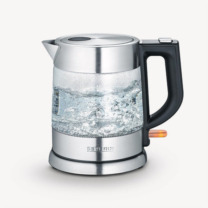 SEVERIN Glass Kettle, Powerful and Compact Kettle in High-Quality Design, Electric Kettle with Limescale Filter, Stainless Steel/Black, WK 3468, Kettle for 1 Litre