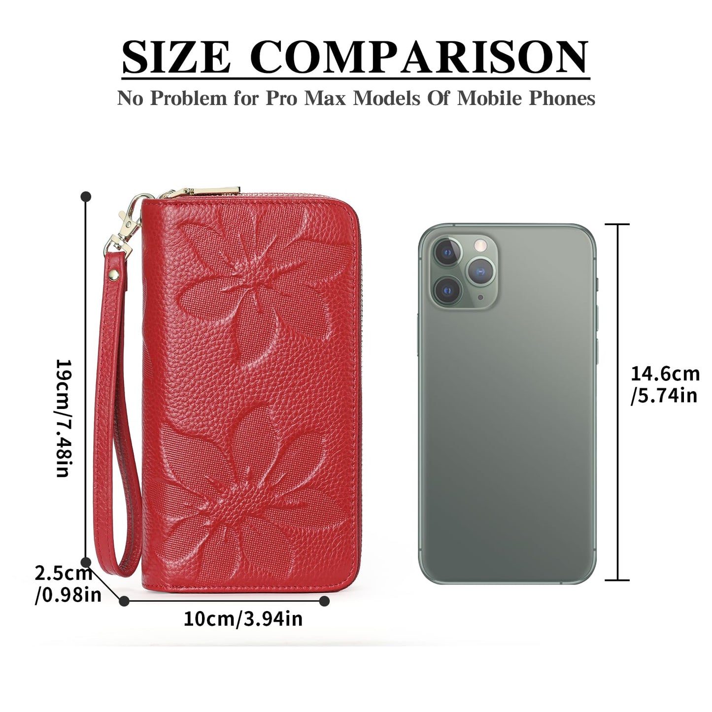 GOIACII Women's Wallet Large Capacity Double Zip Around Credit Card Holder Leather Ladies Wallet with RFID Blocking Phone Wristlet Purse Red