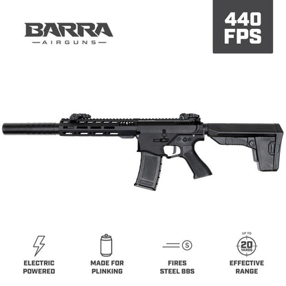 Barra Airguns 400e Gen 2 Metal Full Auto Battery-Powered BB Gun Kit, Includes LiPo Battery and Charger, Fully Automatic Electric BB Rifle - 430 to 440 FPS (Black)