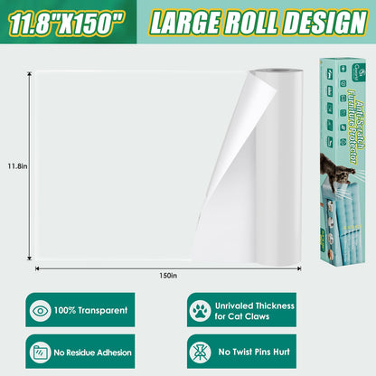 【NO PINS Pain】 Cat Scratch Furniture Protector Thicken Self-Adhesive Single Side Couch Protector from Cat Claws,Furniture Protectors from Cats Scratching,Anti Cat Scratch Deterren Protectors 150"x12"