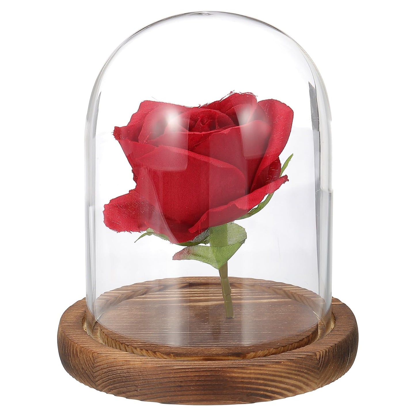 uxcell Glass Cloche Display Dome, 5.1" x 3.9" Glass Dome Display Case, Wood