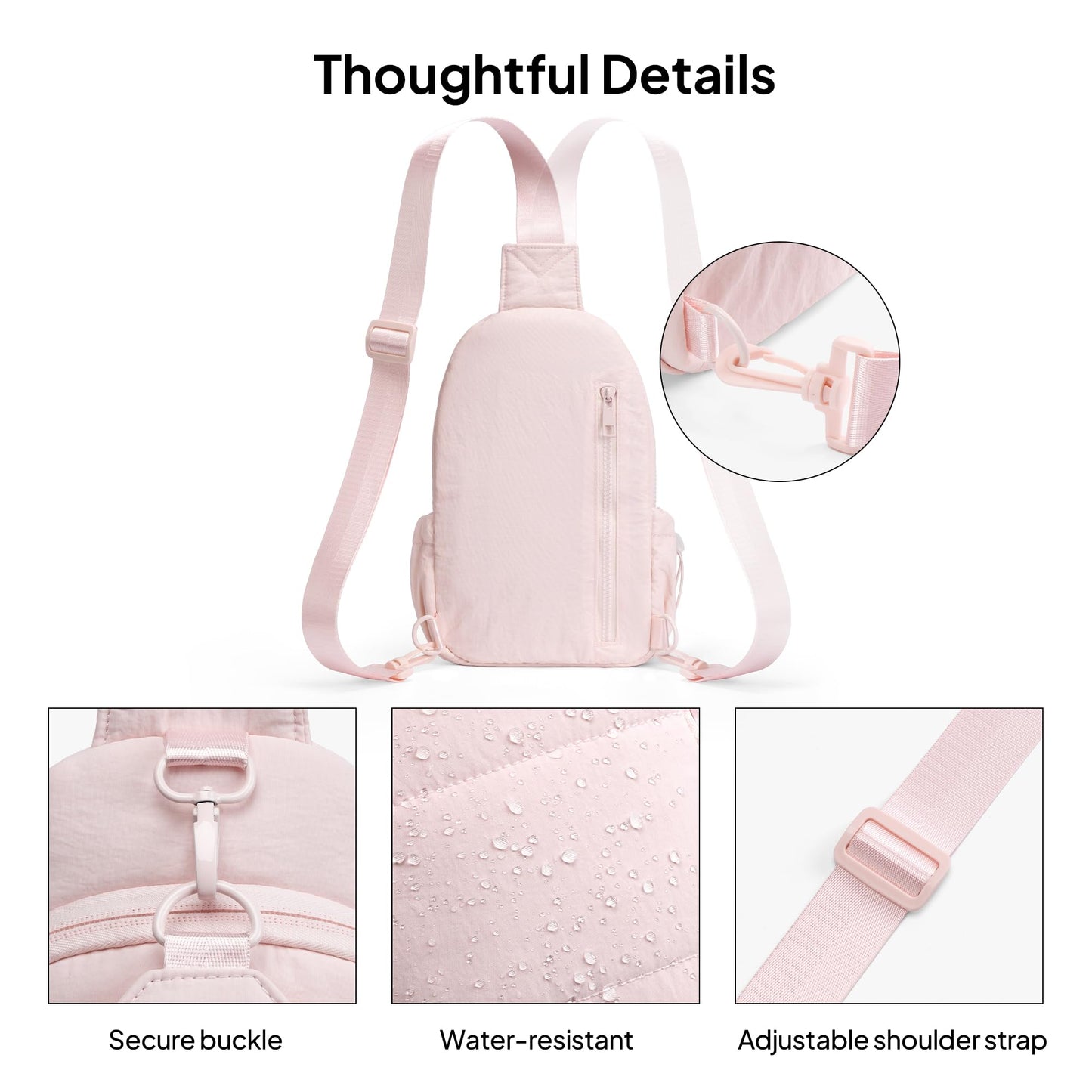 TOPEAST Anti-Theft Crossbody Bags for Women, Sling Bag with RFID Blocking & Water Bottle Holder for Travel, Lightweight Puffer Cross body Purse for Daily Hiking, Water-resistant, Pink