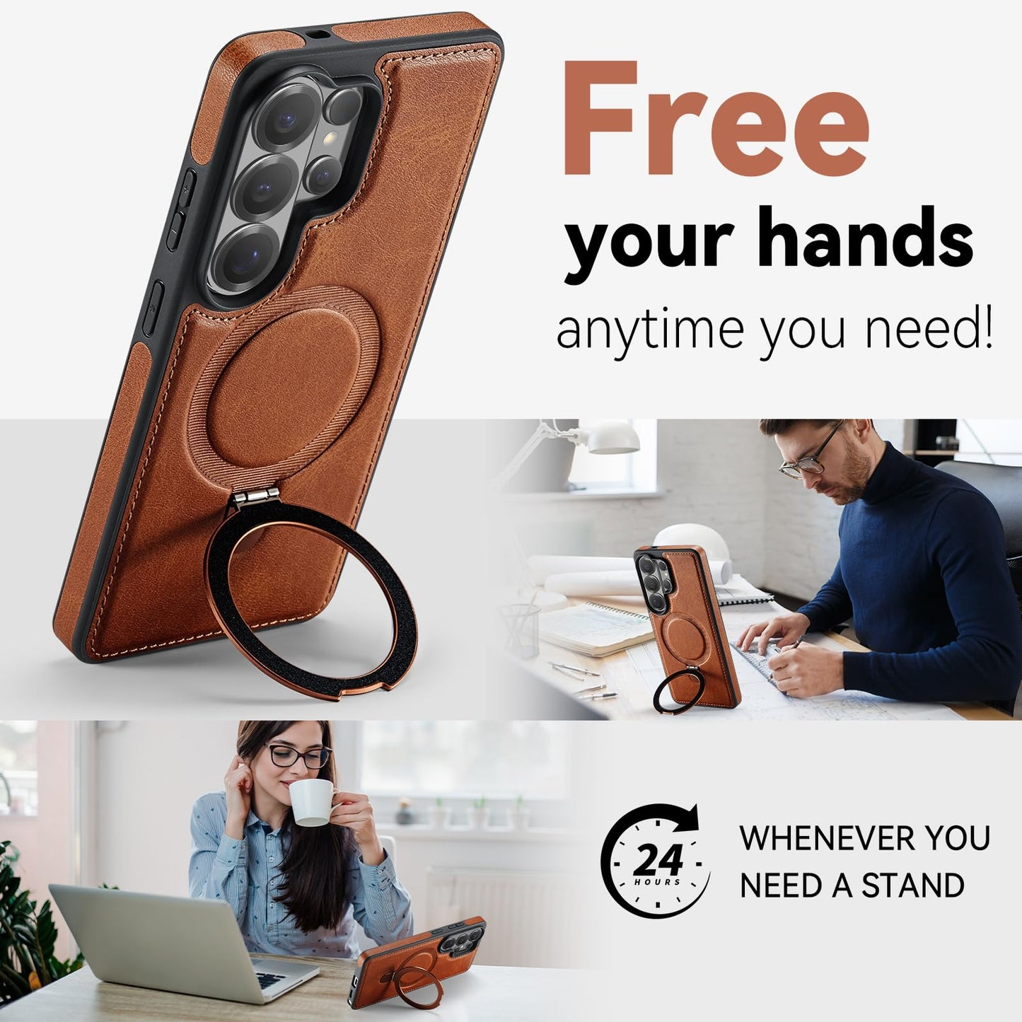 CHEEWADA for Samsung Galaxy S26 Ultra Case with Stand Compatible with Magsafe, Slim PU Leather & Rubber Drop Proof Magnetic Kickstand Protective Phone Cases Cover for Galaxy S26 Ultra 6.9", Brown