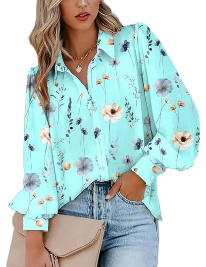 Zeagoo Womens Shirts Button Down Printed Lantern Long Sleeve Blouse Fashion Casual Tops 2025