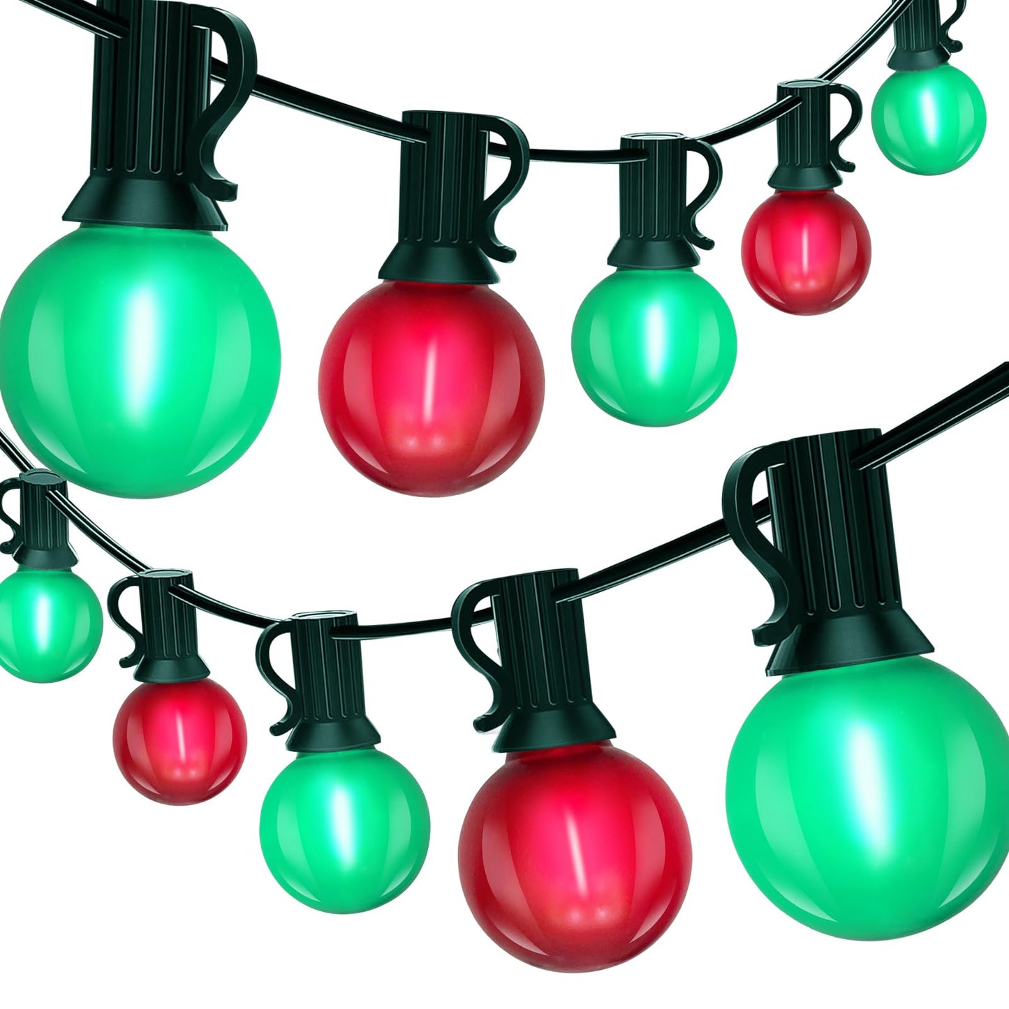 50Ft G40 Frosted Red and Green Christmas Lights, G40 Globe Patio String Light with 27 LED Bulbs(2 Spare), Hanging Christmas Tree Lights for Indoor Outdoor Holiday Party Backyard Christmas Decoration