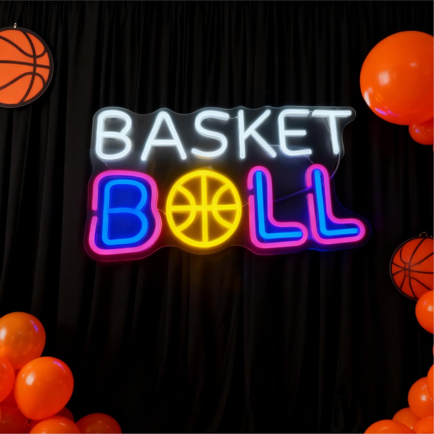 Basketball Neon Sign - USB Powered Dimmable Decorative Neon Light for Bedroom Game Room Man Cave Gym Wall Table Decor Sports Theme Party Decorations 15.7 x 9.4 In