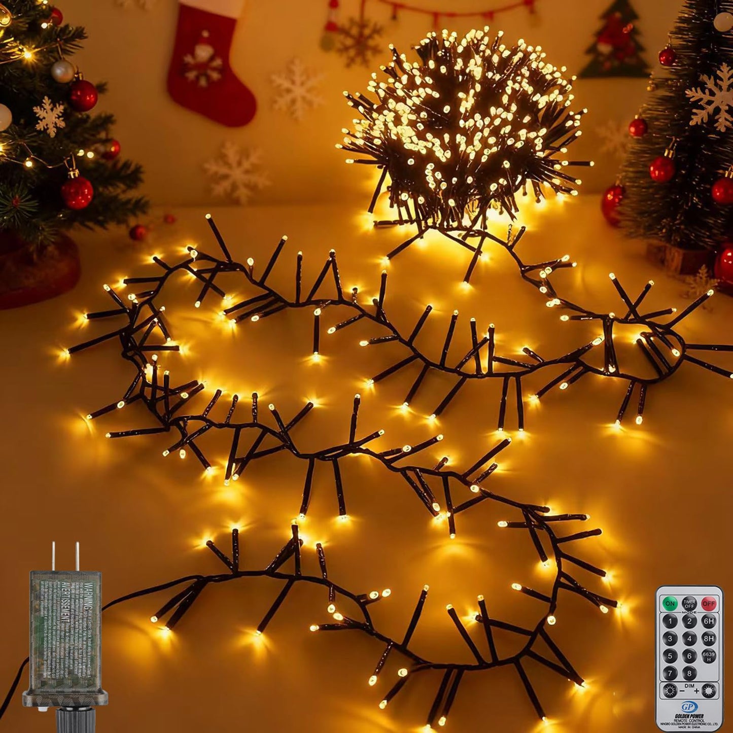 Christmas Cluster Lights Plug-in -52FT 800 LED Firecrackers String Lights,8 Modes Timer Waterproof Twinkle Fairy Lights for Christmas Tree Garland Party(Warm White)