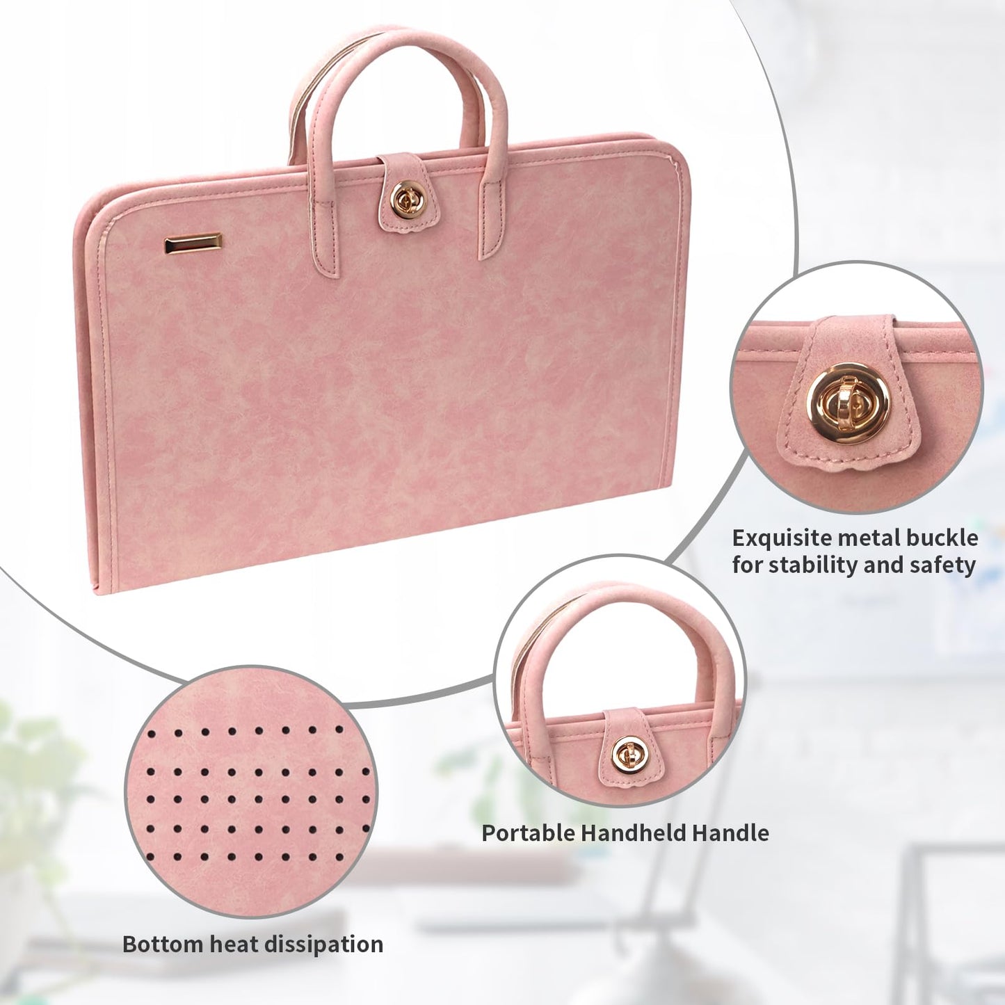 PU Laptop Sleeve Pink With Handle Protective Case Laptop Bag，Compatible with 15.6" Notebook(15.6 inch)