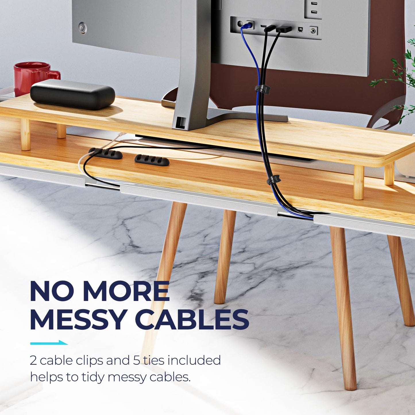 Delamu 2 Pack Safe 15.7in Tidy Cable Management Solution, Protect Kids Pets with Home Office Cable Management Under Desk, Cable Organizer, Cable Management Kit, Cord Organizer for Desk, White