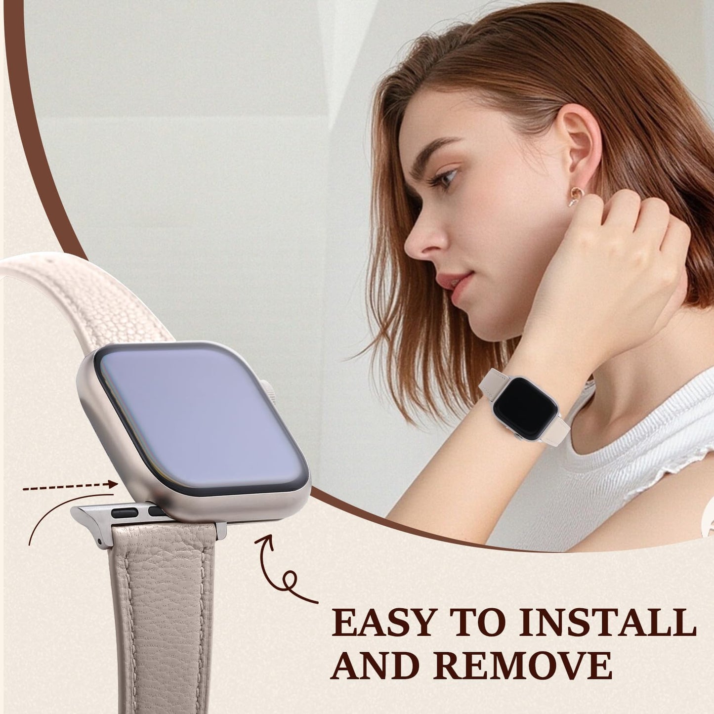 Thin French Goatskin Women's Soft Leather Band Compatible with Apple Watch Band 38mm 40mm 41mm 42mm 44mm 45mm 46mm 49mm, Slim Genuine Leather Strap for iWatch Series Ultra SE 10 9 8 7 6 5 4 3 2 1