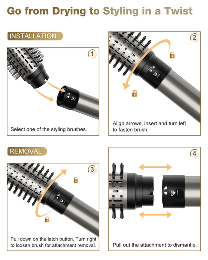 7MAGIC 6 in 1 Multi Hair Styler Dryer Brush, 110,000 RPM High-Speed, Negative Ionic, Fast Drying for Professional Blow Dry, Curling, Volumizing, Straightening and Styling, Gold