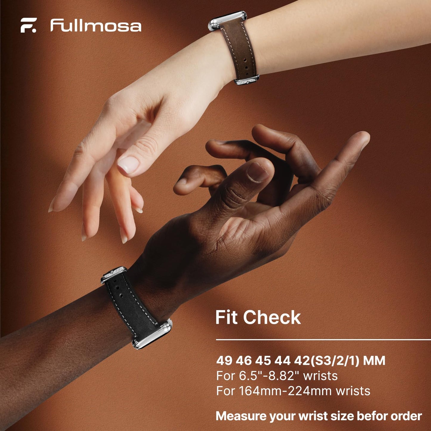 Fullmosa Leather Band Compatible with Apple Watch Bands 49mm 46mm 45mm 44mm 42mm,Top Grain Leather iWatch Straps for Apple Watch Ultra SE Series 11 10 9 8 7 6 5 4 3 2 1,Coffee+Silver/Black+Silver