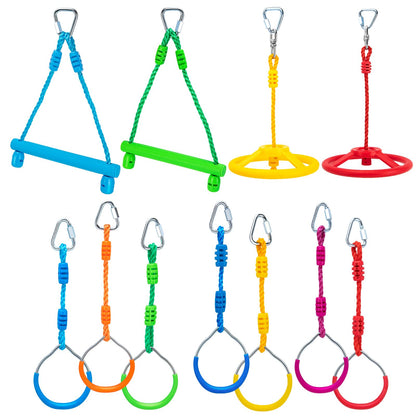 VECKYJL Ninja Warrior Obstacle Course Attachments - 7 Monkey Rings, 2 Monkey Bars, 2 Ninja Wheel, Backyard Obstacle Course Set Accessories for Backyard Outdoor Training