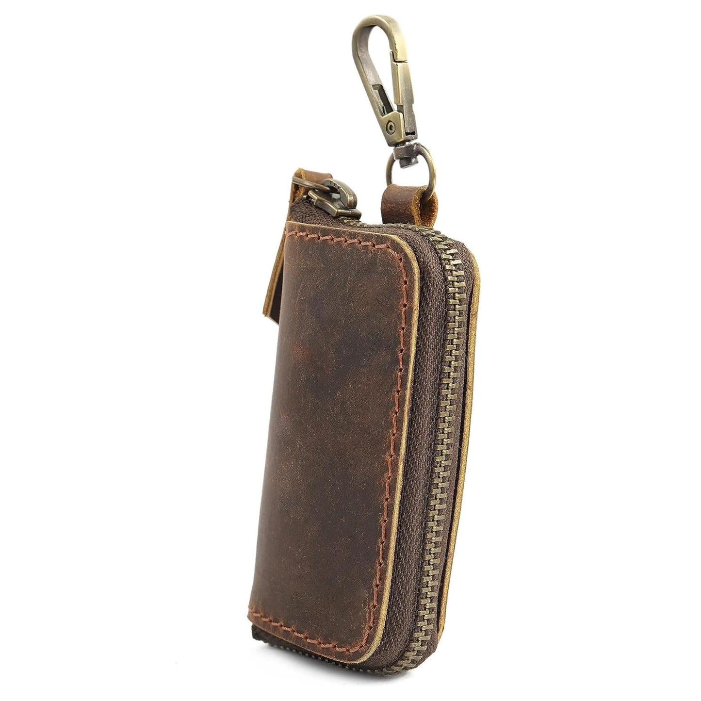 Handmade Full Grain Leather Car Key Holder & Zippered Coin Purse | Belt Loop Key Chain, Compact Earphone Holder, Multi-Functional Money Purse, Elegant Leather Accessory, Versatile Key Organizer