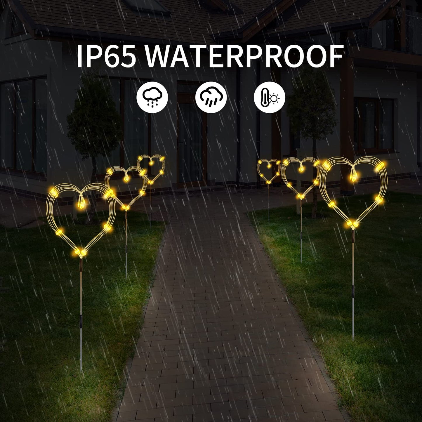 Maleyt Solar Garden Lights, Outdoor Firework Lights, 5 Pack 120 LED Decorative Stake with Remote, 8 Modes DIY Landscape Light Waterproof Lamps for Walkway Pathway Backyard Lawn (Warm)