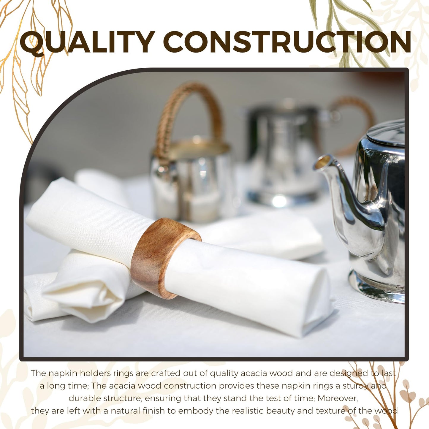 Zhehao 50 Pcs Wood Napkin Rings Bulk Acacia Handmade Dining Table Napkin Holder Buckles Farmhouse Serviette Ring for Holiday Dinner Anniversary Harvest Wedding Table Setting(Round,Brown)