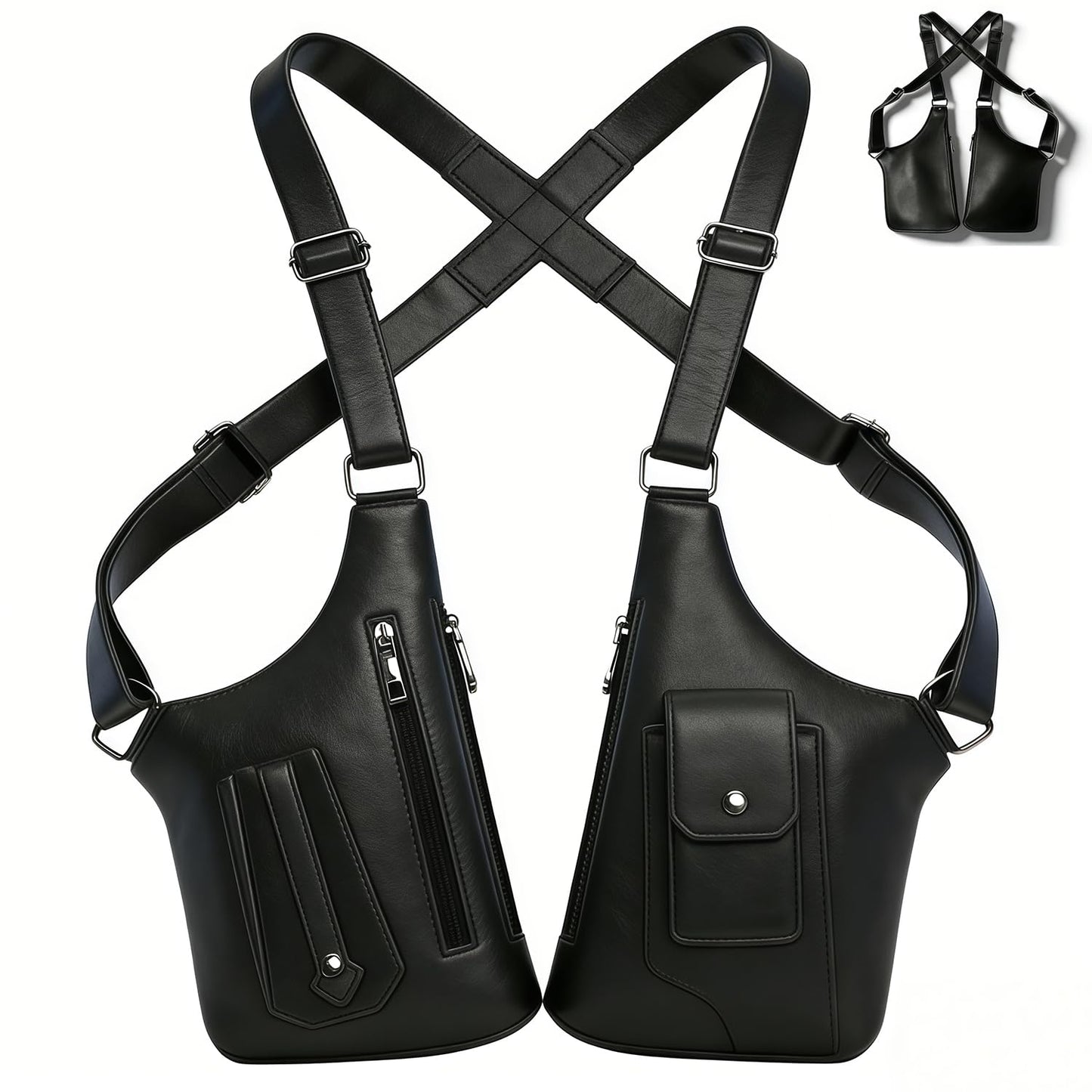 Fylozonu ﻿Double Shoulder Armpit Bag,Leather Adjustable Underarm Shoulder Bag for Men,Men Anti-Theft Underarm Wallet Pocket Holster Phone Leisure Double Shoulder Pouch