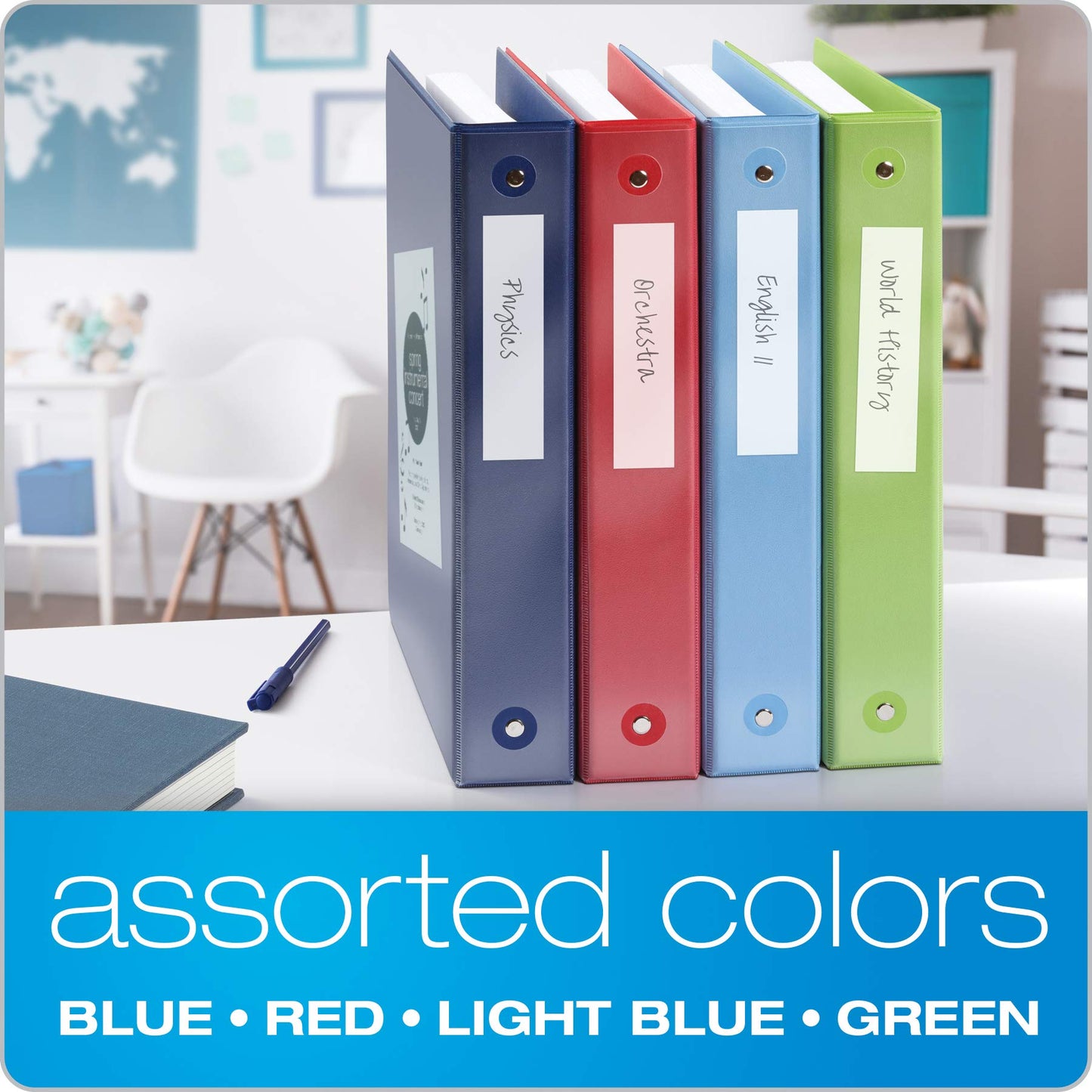 Cardinal 3 Ring Binders Economy Pack, 4 Sets of Binder Dividers, Durable 1.5 Inch, Holds 350 Sheets, ClearVue, Non-Stick, Assorted Colors, 4 Pack