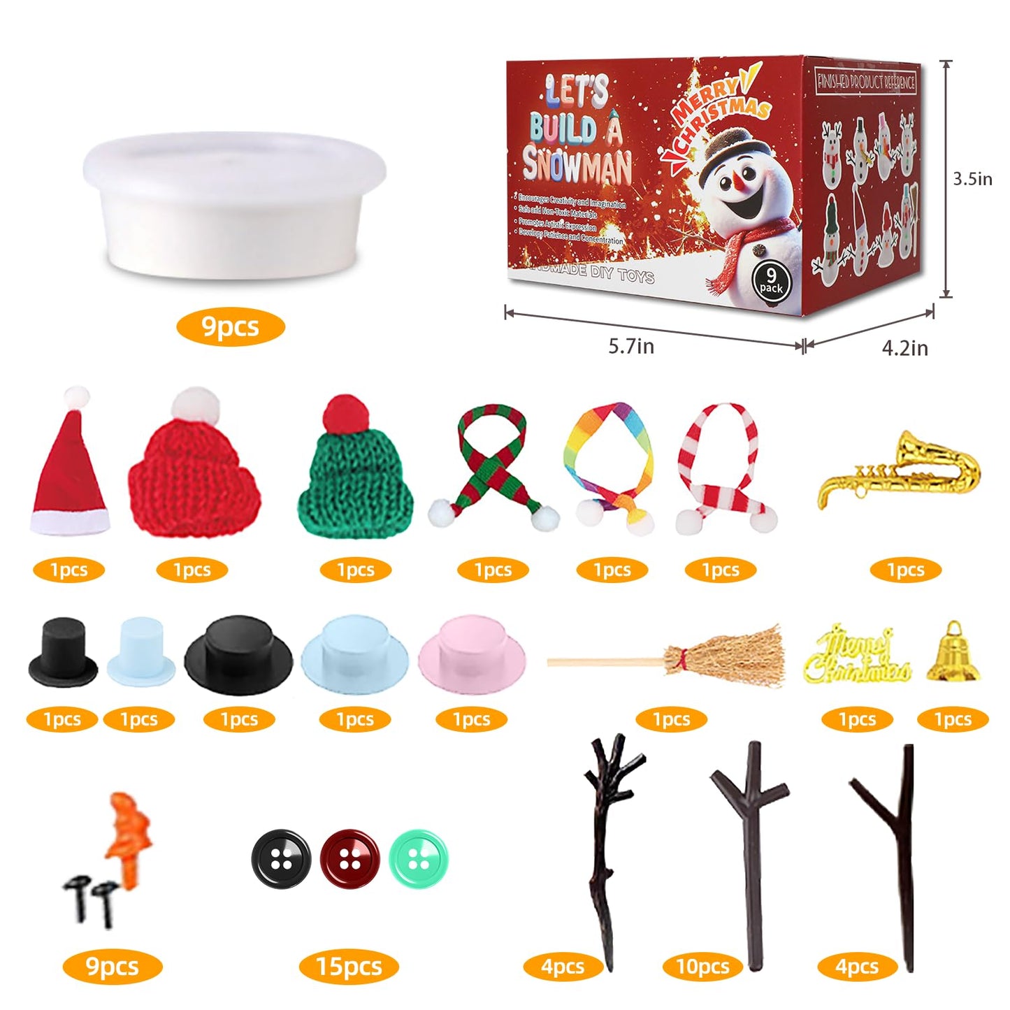 LAHAND 9-Pack Christmas Snowman Crafts Sets for Kids, Modeling Clay Snowman DIY Kit,Christmas Stocking Stuffers for Kids, Perfect for Winter Children's Holiday Party Decoration Gifts