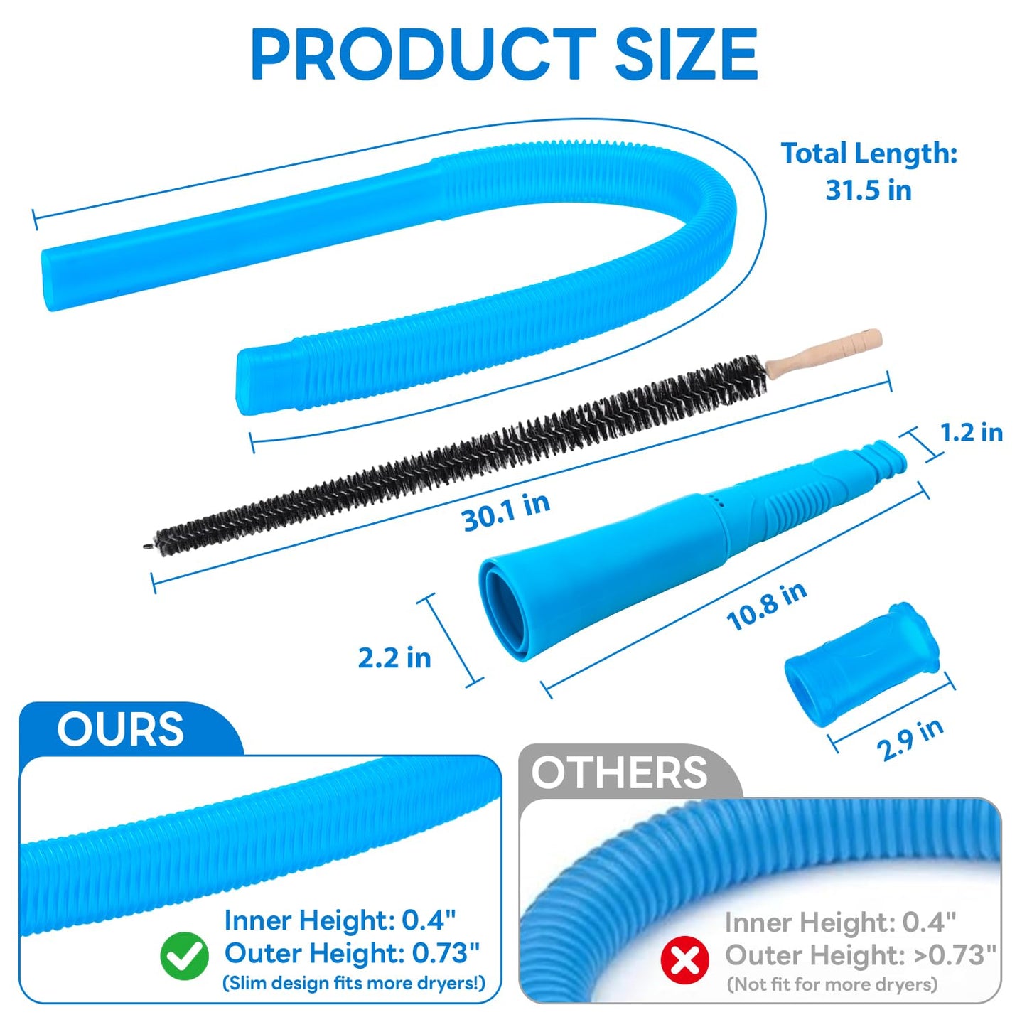 EEVAROSEN Universal Dryer Vent Cleaner Kit, Flexible Dryer Vacuum Hose Attachment and Lint Brush (Blue)
