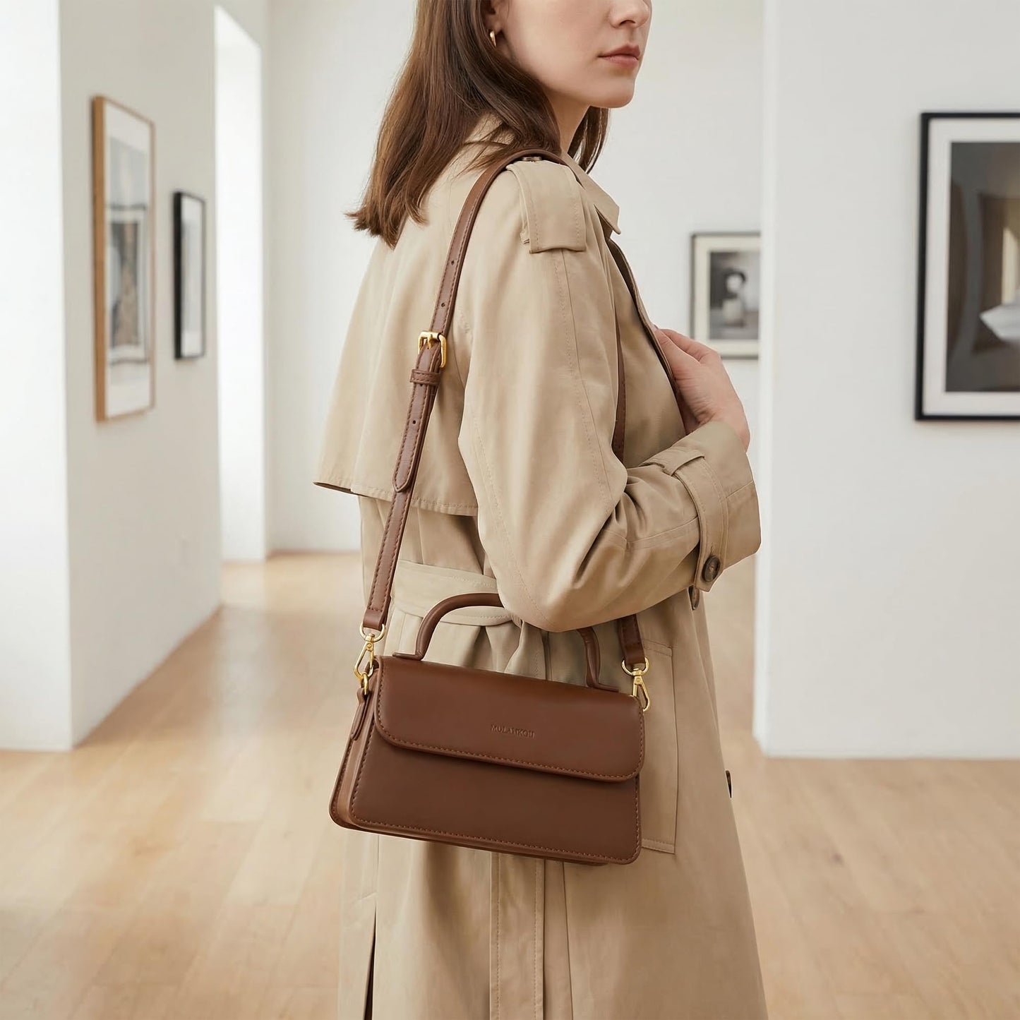Perphy Crossbody Bag for Women Top Handle Shoulder Bags Leather Small Handbags with Adjustable Strap 8.7 * 3.1 * 5.1 inches Brown