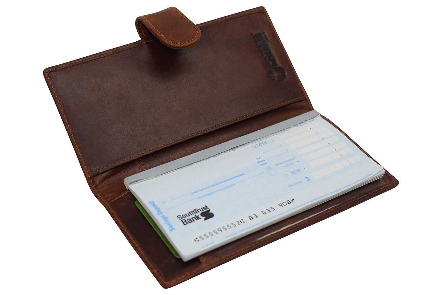Marshal Genuine Leather Basic Checkbook Holder with Snap Closure (Buffalo Leather Tan)