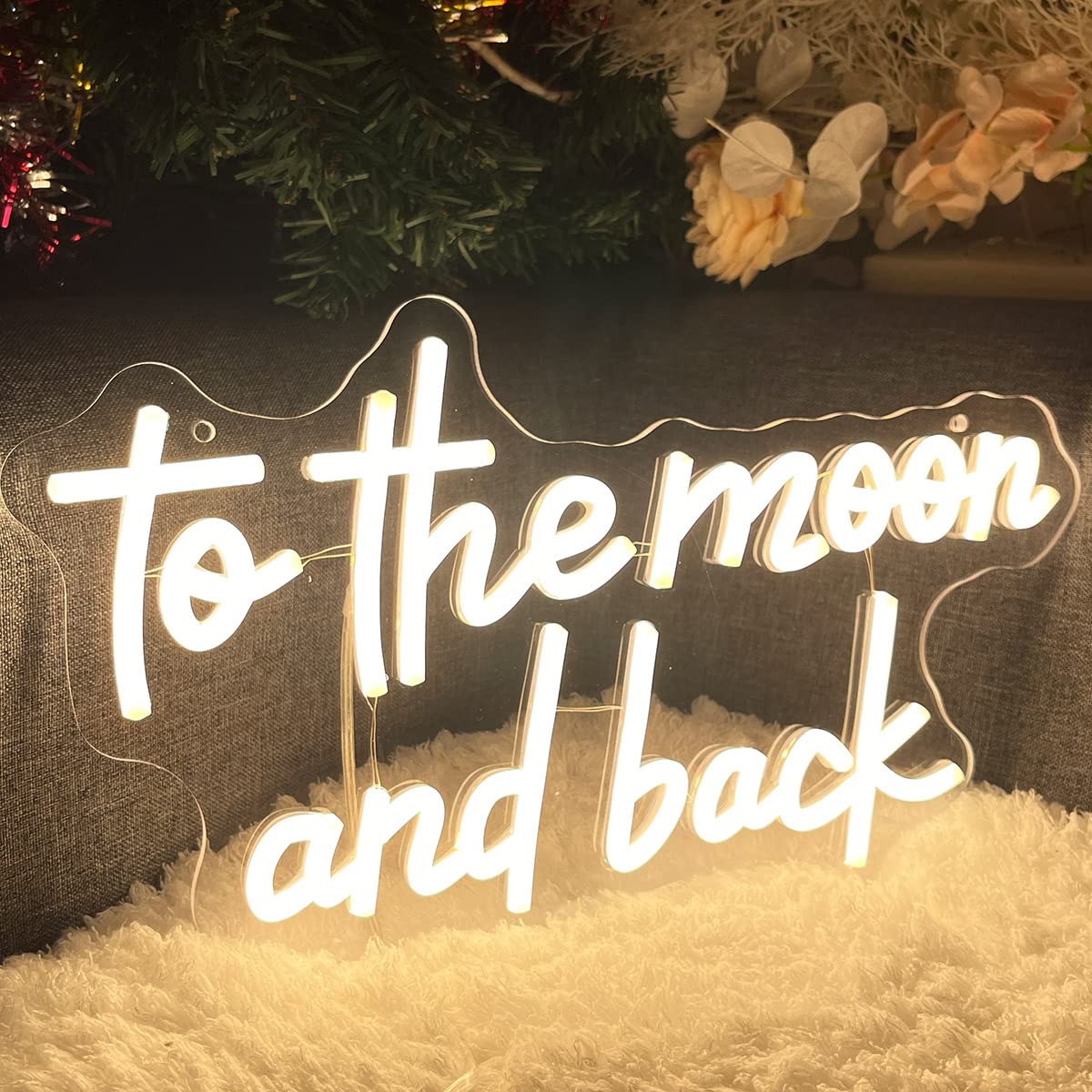 To The Moon & Back Neon Sign for Wedding Room Wall Decor LED Light Signs Aesthetic LED Sign for Bedroom Home Decor Wall Art Anniversary Valentines Day Gift for Women 5V USB Powered Warm White 40×23CM