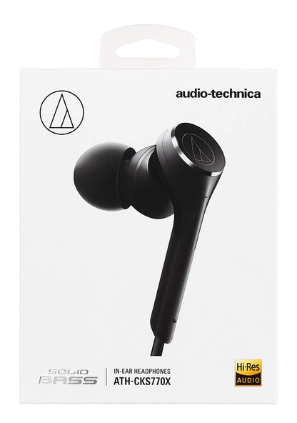 Audio Technica Solid BASS in-Ear Earphones, Wired, Deep Bass, Supports High Resolution Sound Sources, Black ATH-CKS770X BK