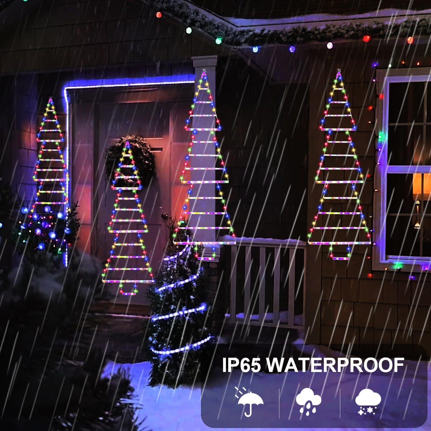 MUYUN LED Christmas Ladder Tree Lights, 4.3ft, 165 Multicolor LEDs, 8 Modes, Waterproof, Indoor/Outdoor