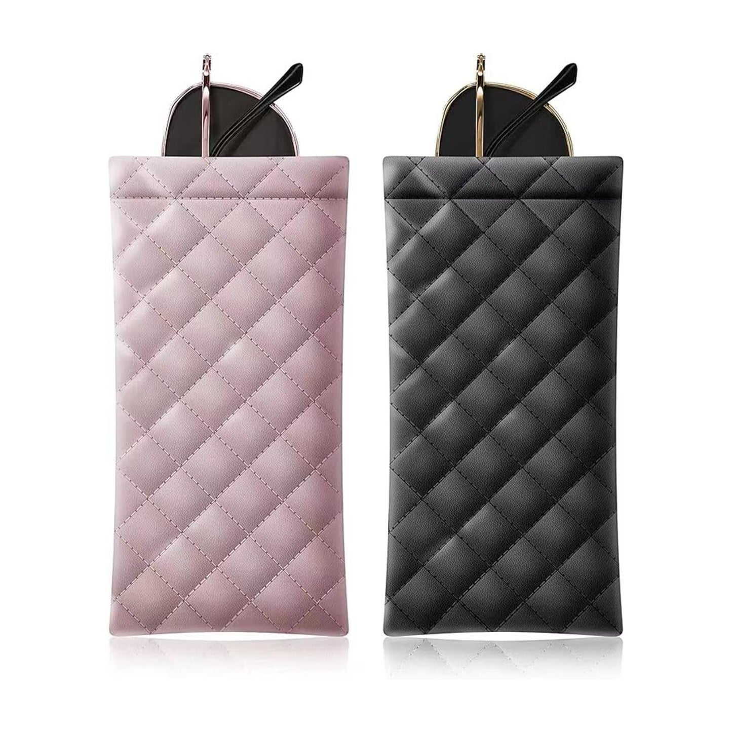 Thsdya Tec 2 PCS Pu Sunglass Organizer Pouch - Soft Squeeze Top Glasses Case Multipurpose Travel Eyeglass Case Bag (Black Pink)