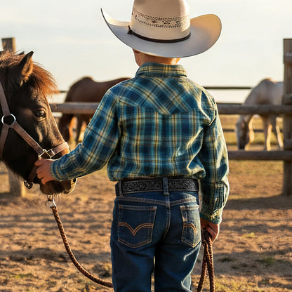 SANSTHS Kids Western Belt without Buckle Genuine Leather Boys Girls Belt Strap Cowgirl Cowboy Belts for Jeans Western Gifts, Embossed Leaf/Black