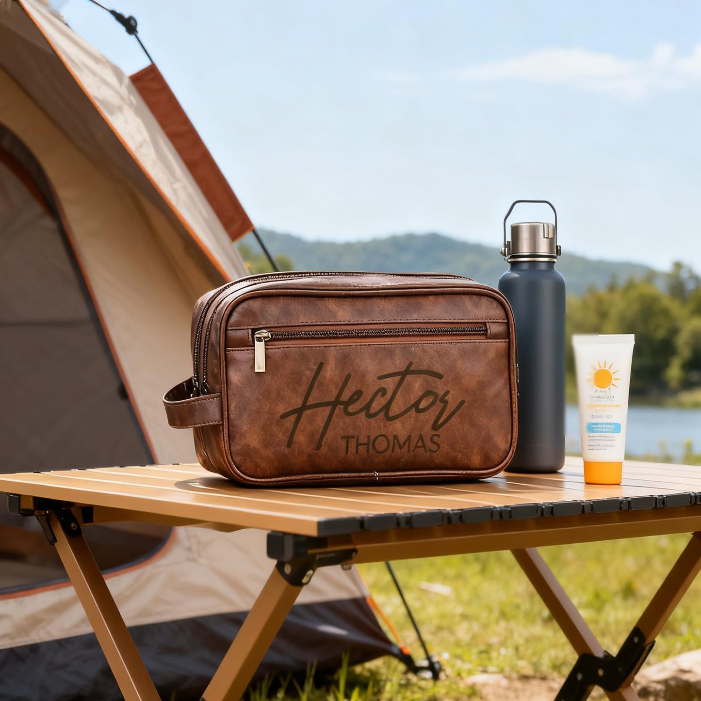 xrlsg Personalized Toiletry Bag for Men Custom Engraved Leather Toiletry Travel Bag Groomsmen Gifts