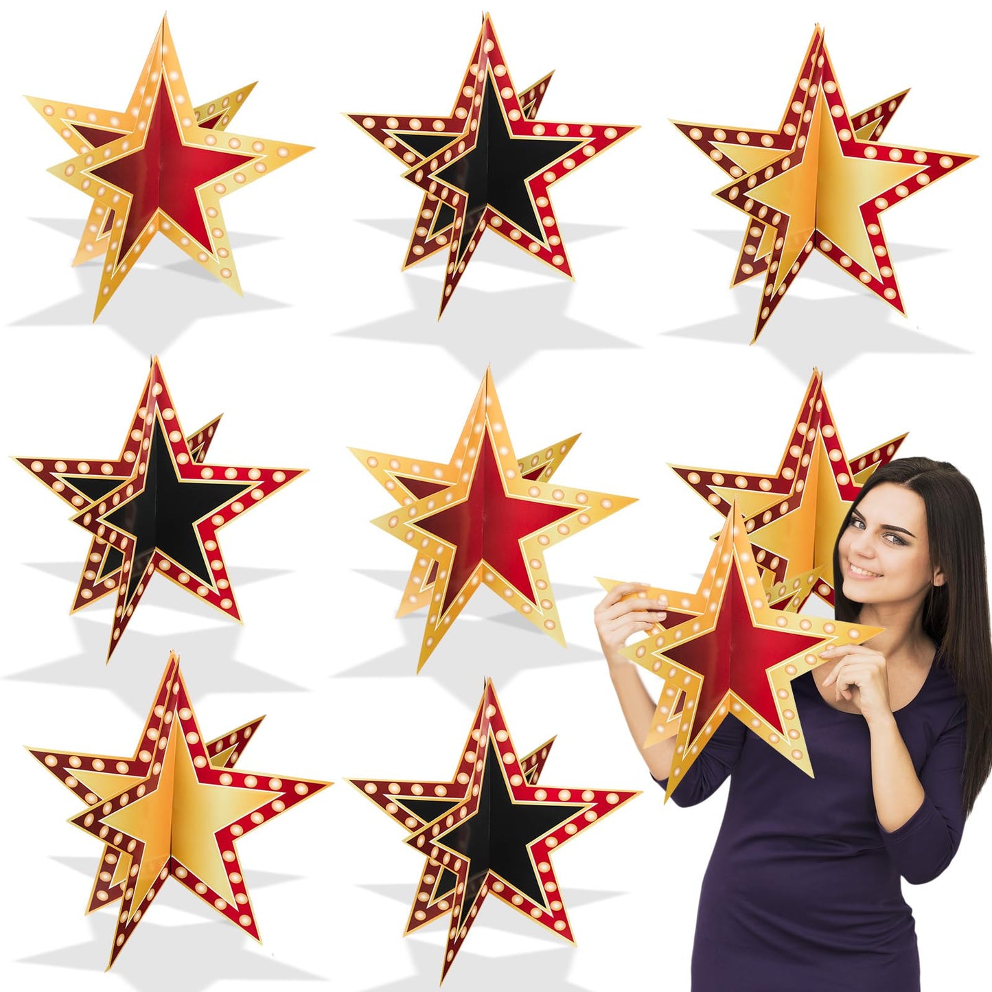 Weekgrat 18 Pcs Large Star Centerpieces for Movie Night Party Decorations 12inch 3D Movie Party Supplies Star Decorations Red Carpet Film Show Theme Birthday Back to School Table Decor
