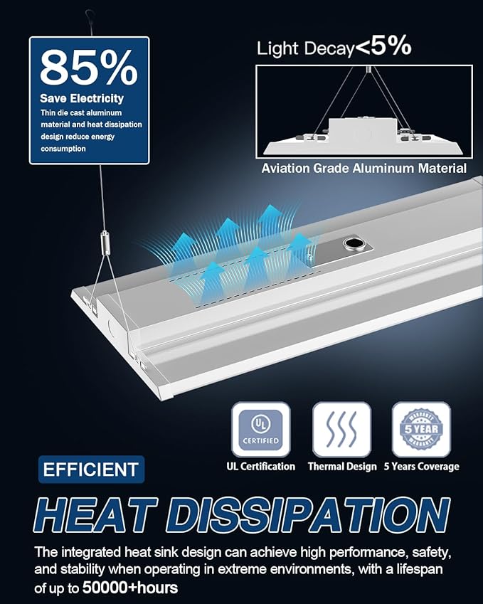 LED Linear High Bay Light 1-Pack, 300W 45000LM 0-10V Dimmable 5000K Daylight, Adjustable High Bay LED Shop Lights Lighting Fixtures for Garage Warehouse Workshop, UL
