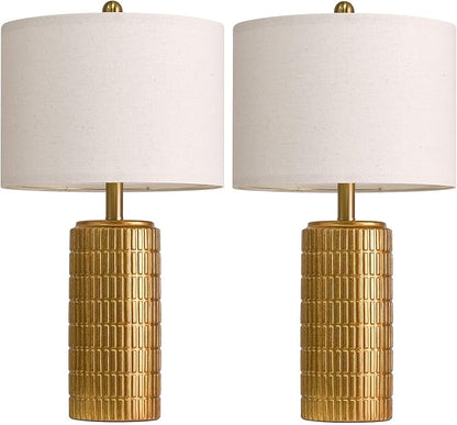 PoKat 23" Brass Gold Ceramic Table Lamps for Living Room, Retro Warm Gold Lamps for Night Stands, Vintage Bronze Decorative Lamps for Bedroom, Antique Gold Brown Nightstand Lamps for Home Decor