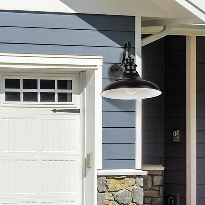 Exterior Farmhouse Gooseneck Barn Light,3PCS Dusk to Dawn Outdoor Lighting, 16 Inch Vintage Outside Garage Lights Fixtures for Patio Frontdoor Entryway Doorway, Matte Black