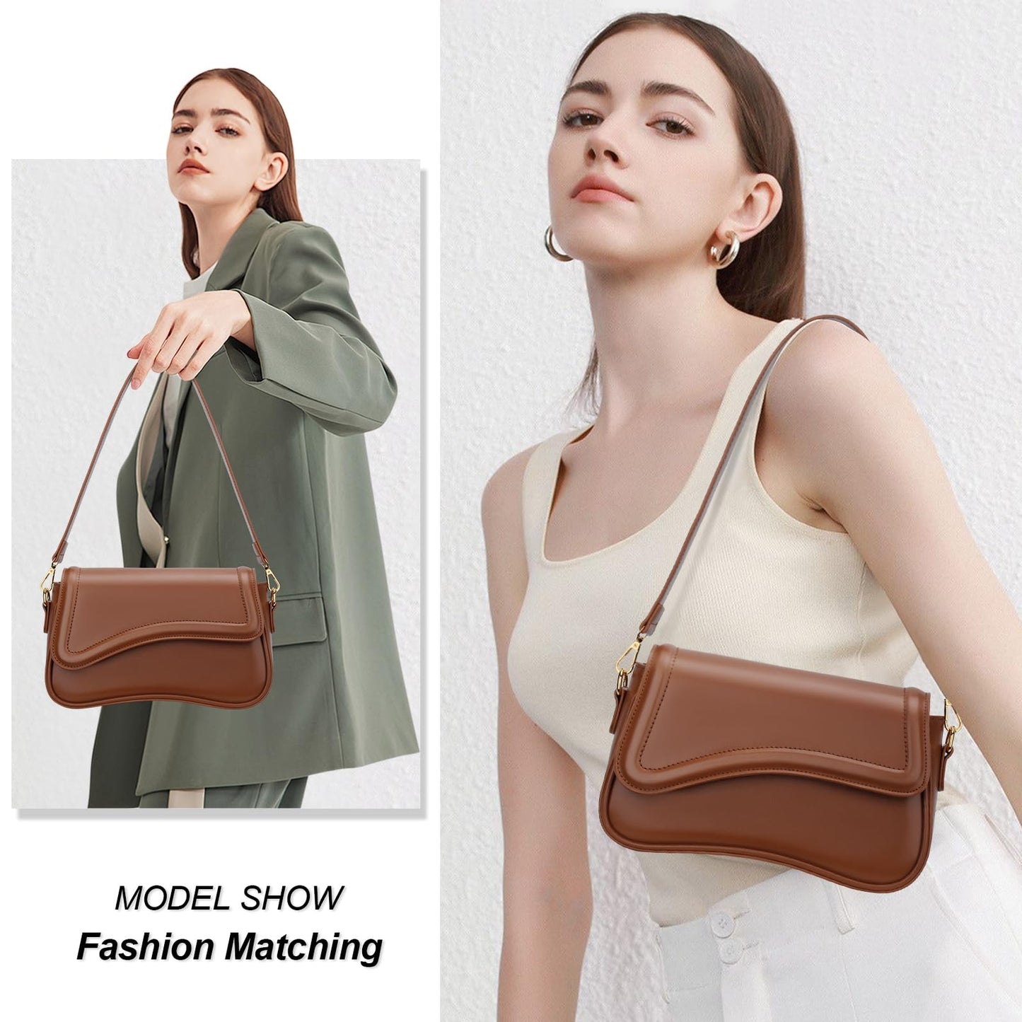 KKXIU Shoulder Bag for Women Small Clutch Purses Cute Hobo Handbag Trendy Underarm Bag-Dark Brown