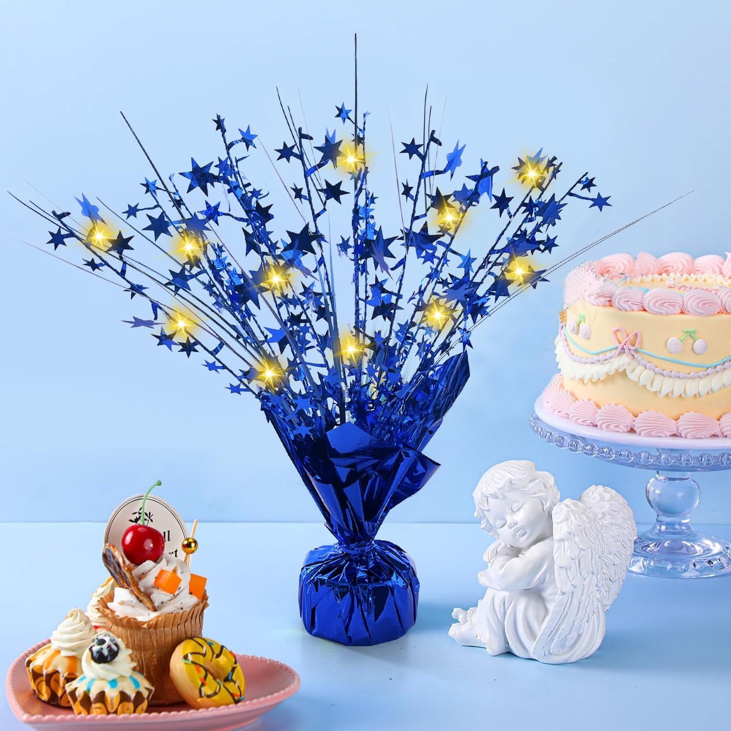 12 Pack Metallic Foil Spray Centerpiece Star Table Decoration Burst Table Centerpieces for Birthday Graduation Wedding Anniversary Holiday Party Supplies Decor, Blue