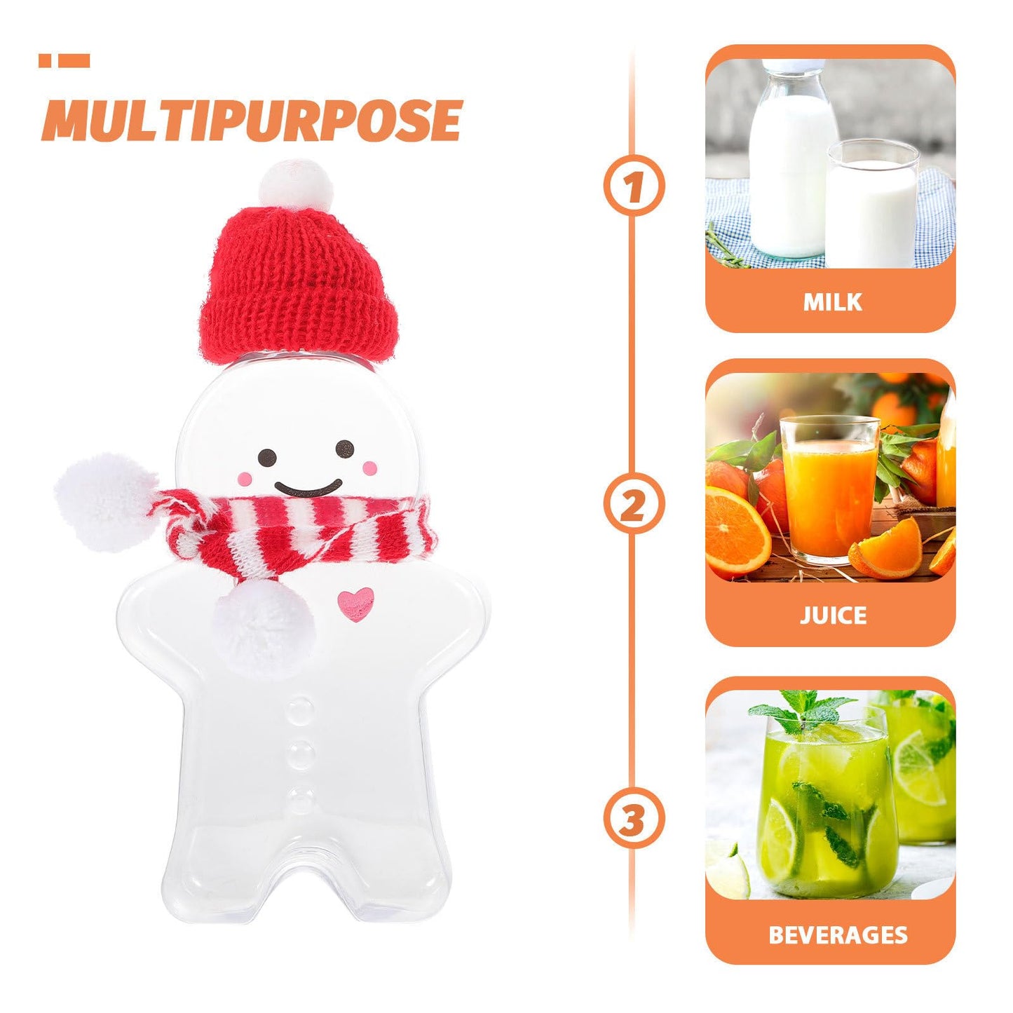 ARTIBETTER Gingerbread Plastic Juice Bottles, Empty Christmas Milk Beverage Bottle Gingerbread Man Cookies Jar Drink Containers Water Bottles Xmas Clear Candy Jar 3 Sets