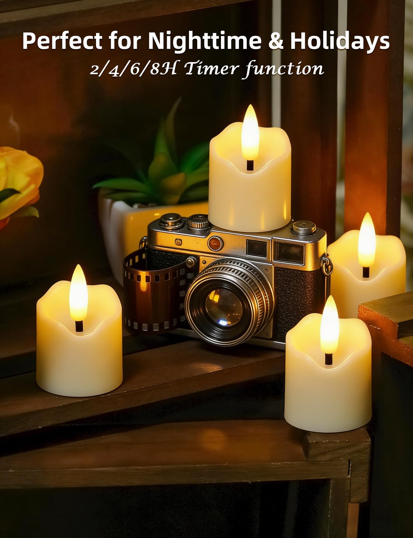 Utwickeln Rechargeable Flameless Tea Lights with Remote Timer, Pack of 6 Ivory White LED Candles (D 1.5'' x H 2.1'') - Long Lasting Battery for Weddings, Summer Soccer Nights, and Home Decor