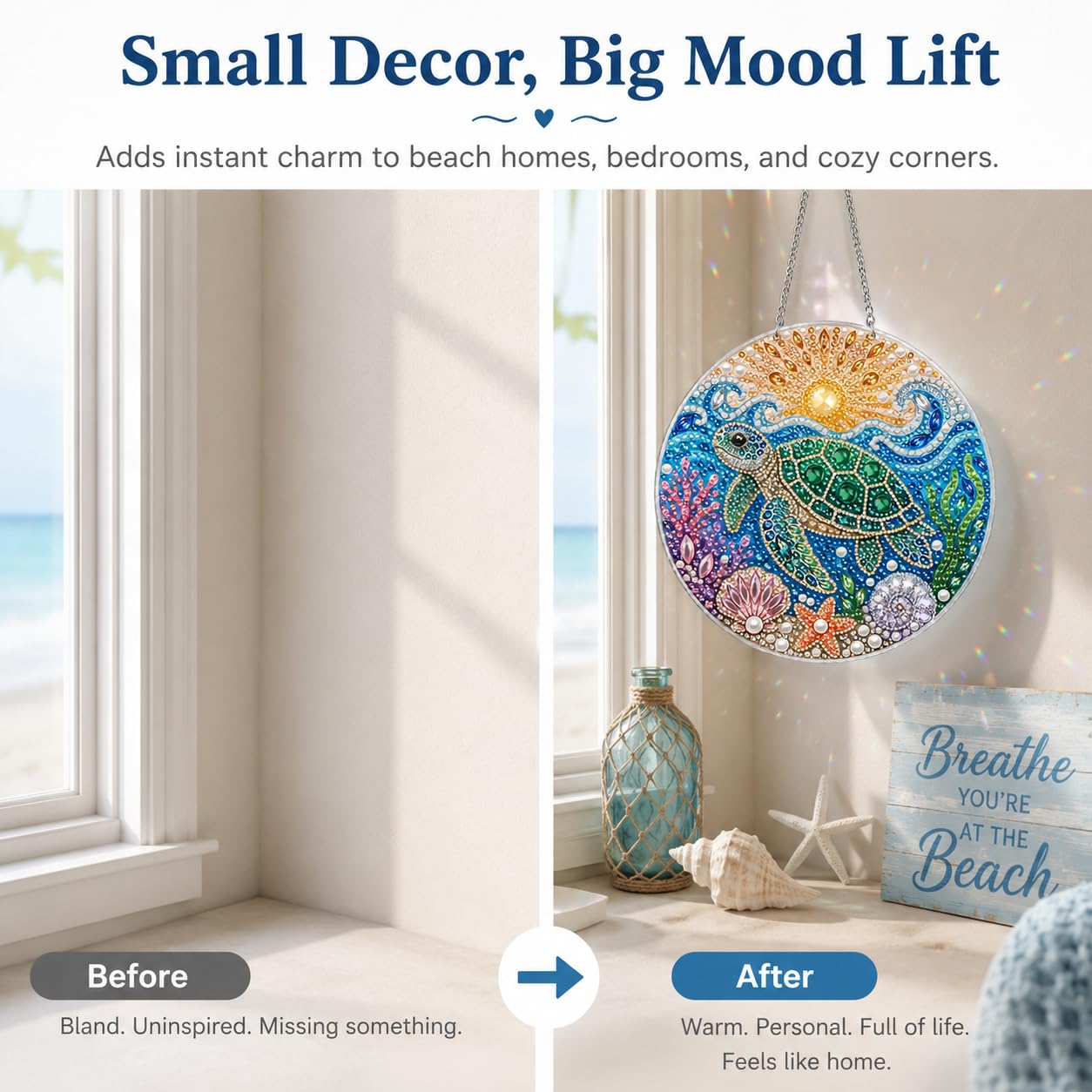 DIY Diamond Art Painting Wreath Kits，Special Shaped Rhinestone Hanging Ornament Diamond Art Window Pendants for Gift Home Garden Wall Hanging Kits,Double Sided (sea Turtle)